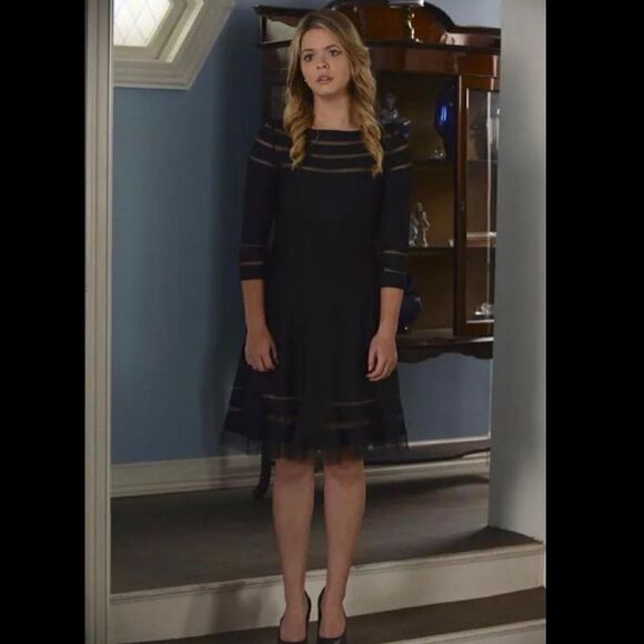 Tadashi Shoji Mesh Illusion Stripe Fit &
Flare Dress Black 3/4 Sleeves Size XS - Picture 11 of 16